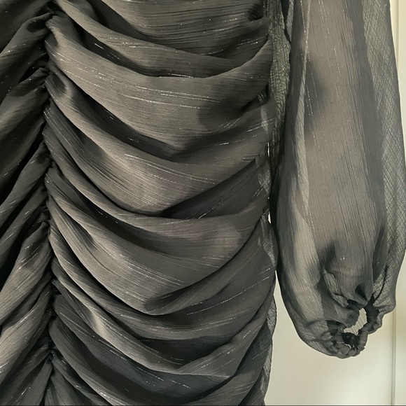 House of Harlow 1960 Black Ruched Long Sleeve Dress Fully Lined - Size 6 - Picture 7 of 7